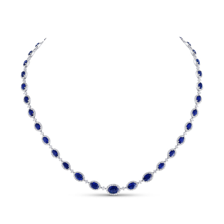 Uneek Precious Collection Round Blue Sapphire Link Necklace