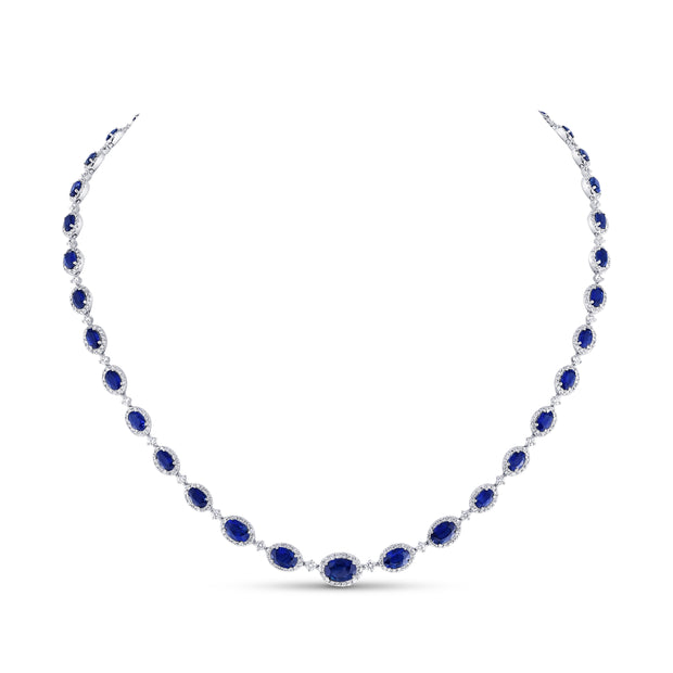 Uneek Precious Collection Round Blue Sapphire Link Necklace