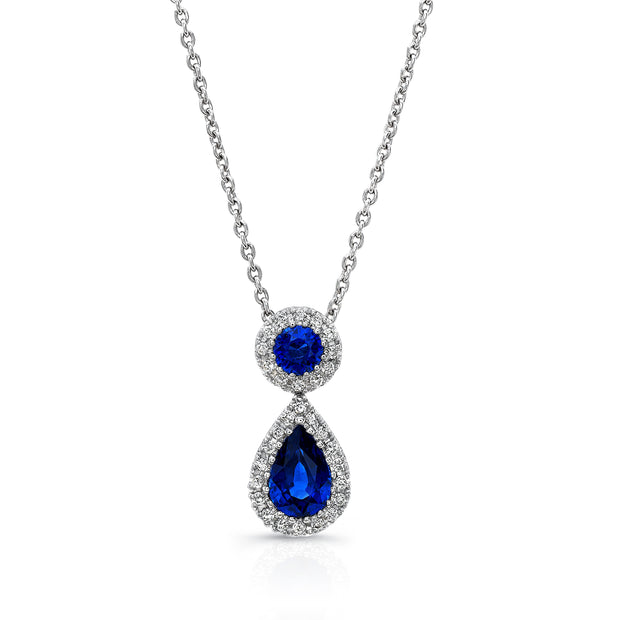 Uneek Precious Collection Halo Round Blue Sapphire Drop Pendant