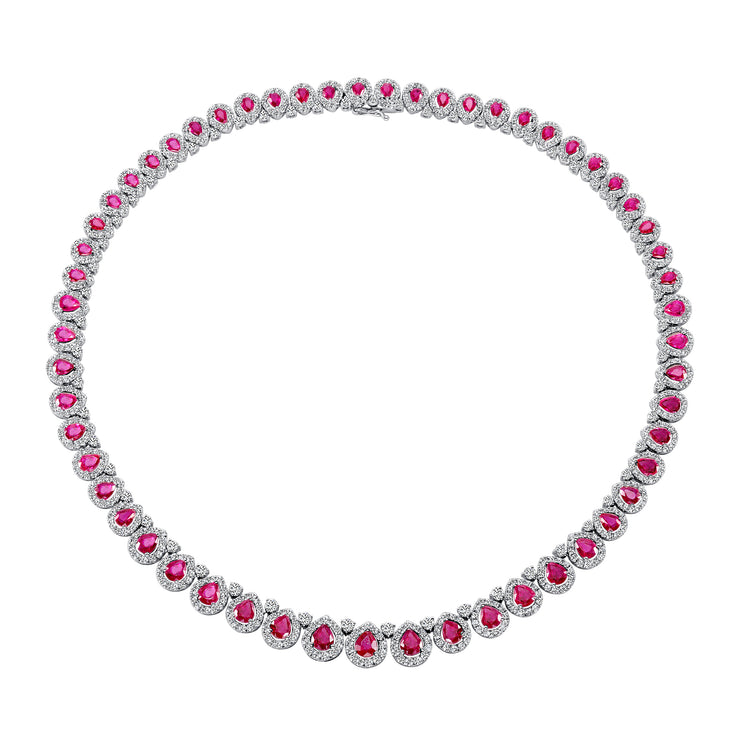 Uneek Precious Collection Pear Ruby Link Necklace
