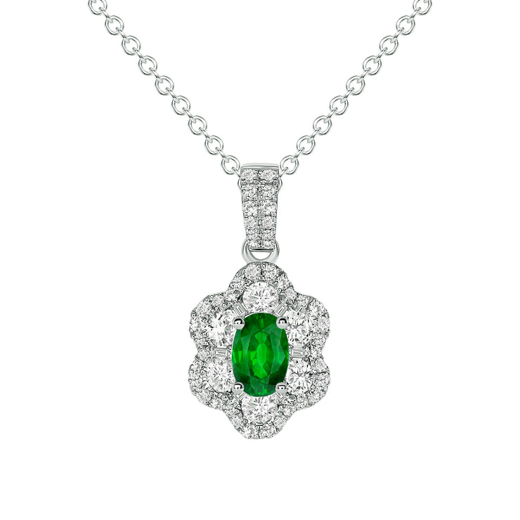 Uneek Precious Collection Halo Oval Emerald Drop Pendant