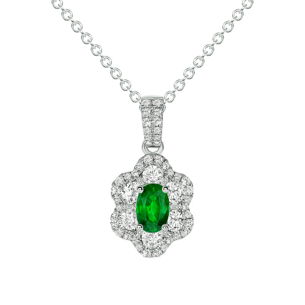 Uneek Precious Collection Halo Oval Emerald Drop Pendant