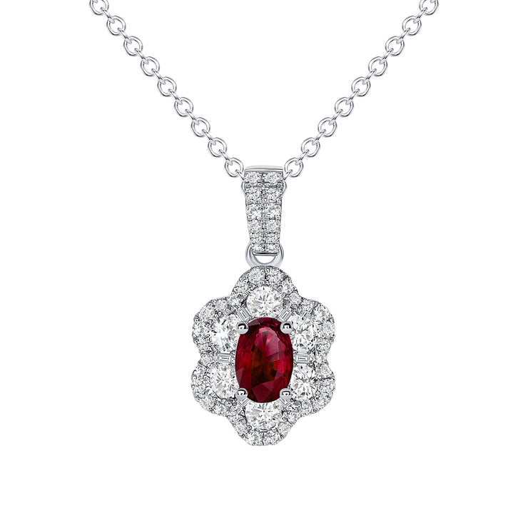 Uneek Precious Collection Halo Oval Ruby Drop Pendant