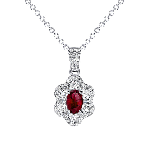 Uneek Precious Collection Halo Oval Shaped Ruby Drop Pendant