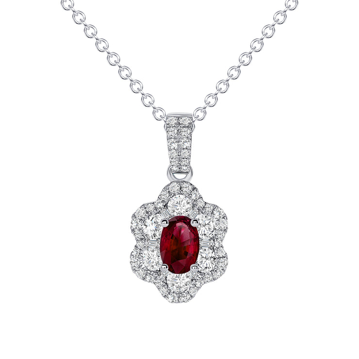 Uneek Precious Collection Halo Oval Shaped Ruby Drop Pendant