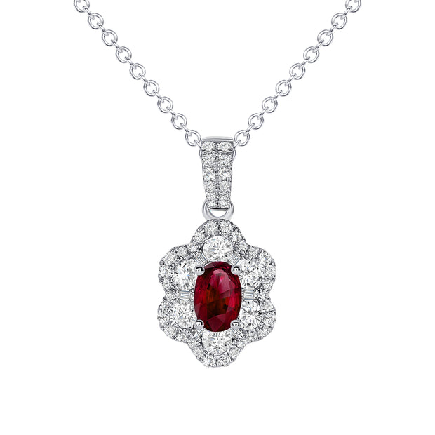 Uneek Precious Collection Halo Oval Ruby Drop Pendant