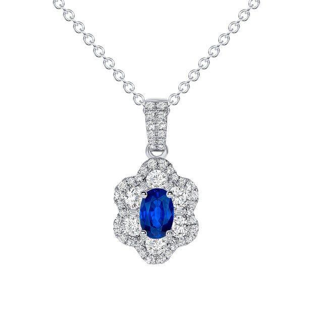 Uneek Precious Collection Halo Oval Blue Sapphire Drop Pendant