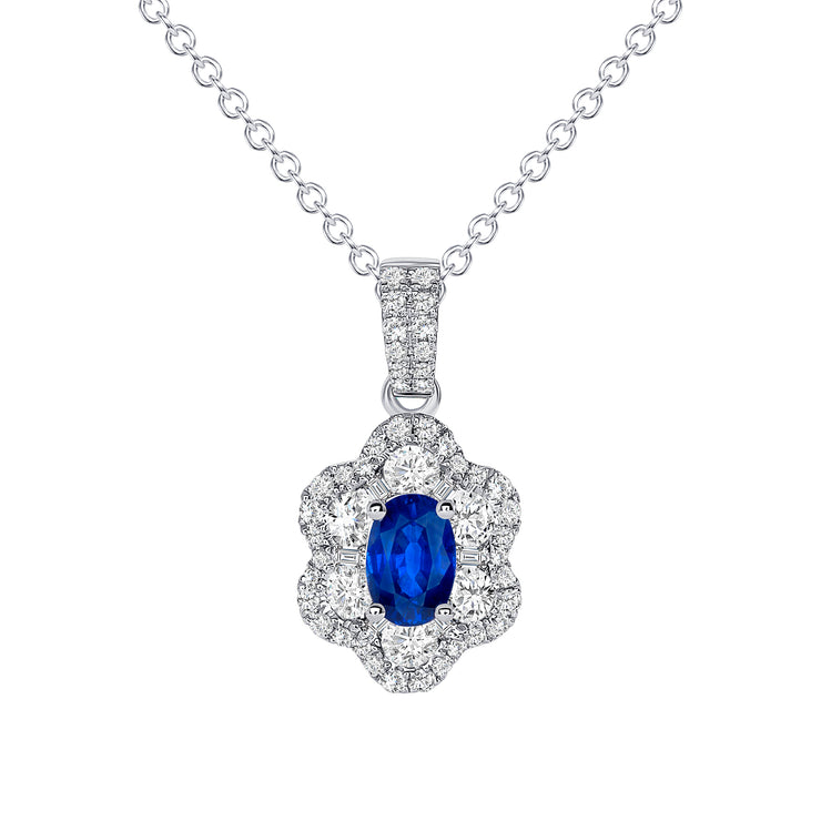 Uneek Precious Collection Halo Oval Blue Sapphire Drop Pendant