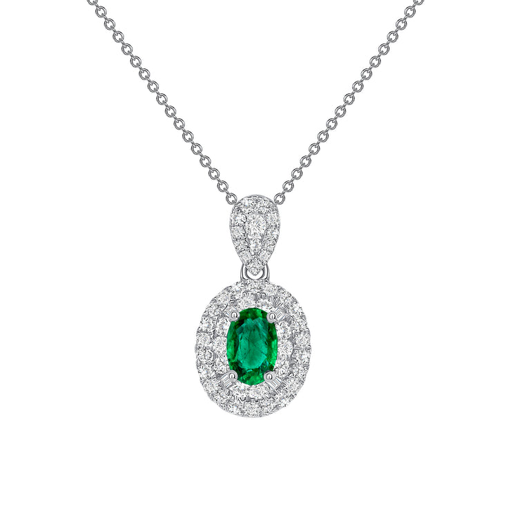 Uneek Precious Collection Halo Oval Emerald Drop Pendant