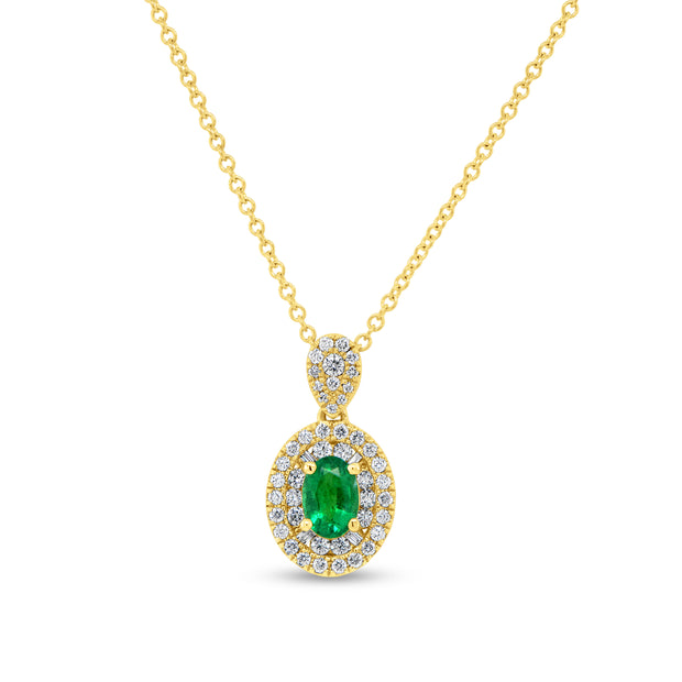 Uneek Precious Collection Halo Oval Emerald Drop Pendant