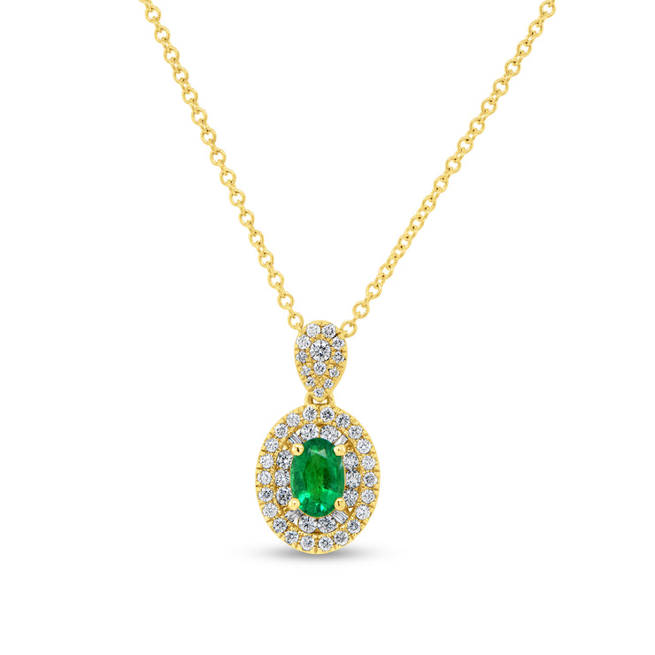 Uneek Precious Collection Halo Oval Emerald Drop Pendant