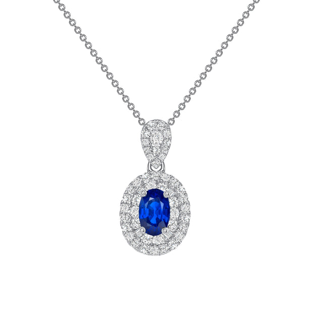 Uneek Precious Collection Halo Round Blue Sapphire Drop Pendant