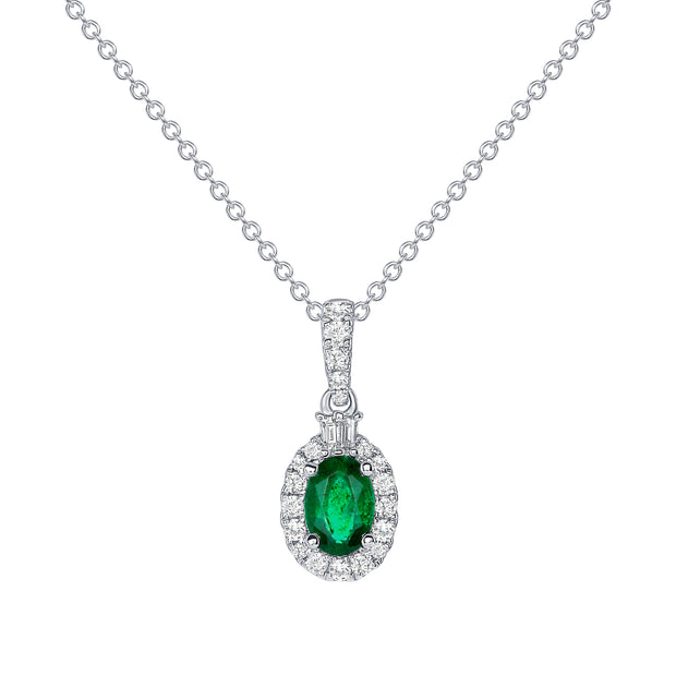 Uneek Precious Collection Halo Oval Emerald Drop Pendant