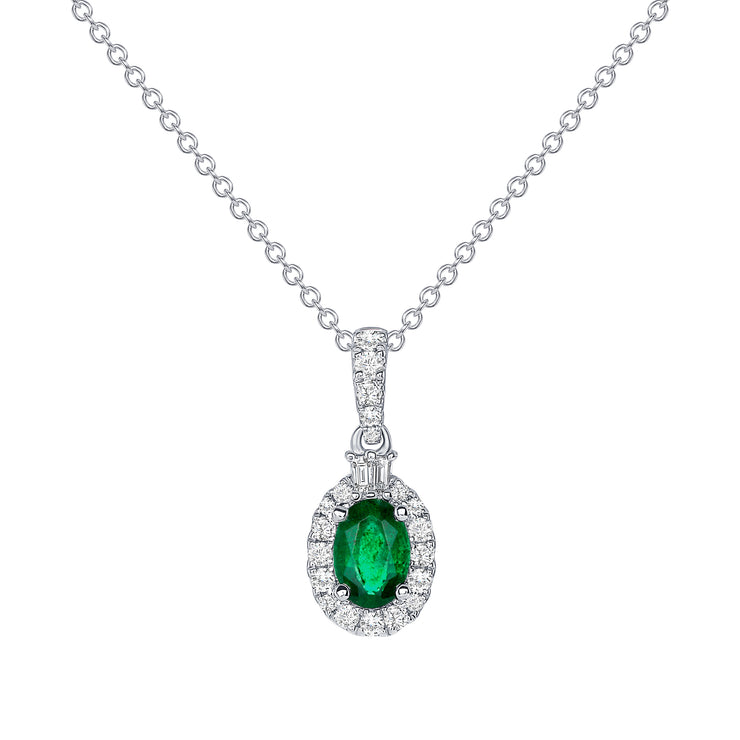 Uneek Precious Collection Halo Oval Shaped Emerald Drop Pendant