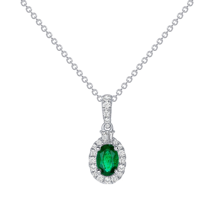Uneek Precious Collection Halo Oval Emerald Drop Pendant