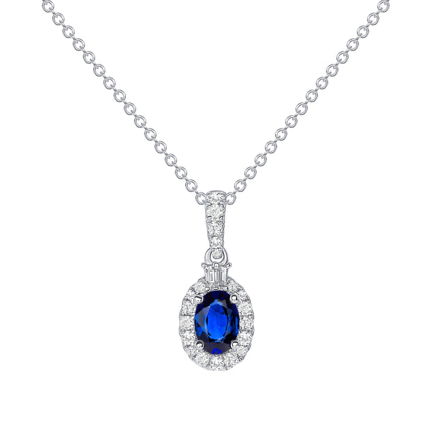 Uneek Precious Collection Halo Round Blue Sapphire Drop Pendant