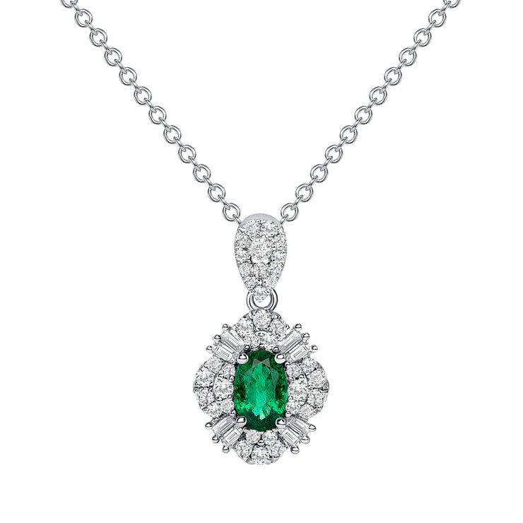 Uneek Precious Collection Halo Oval Emerald Drop Pendant