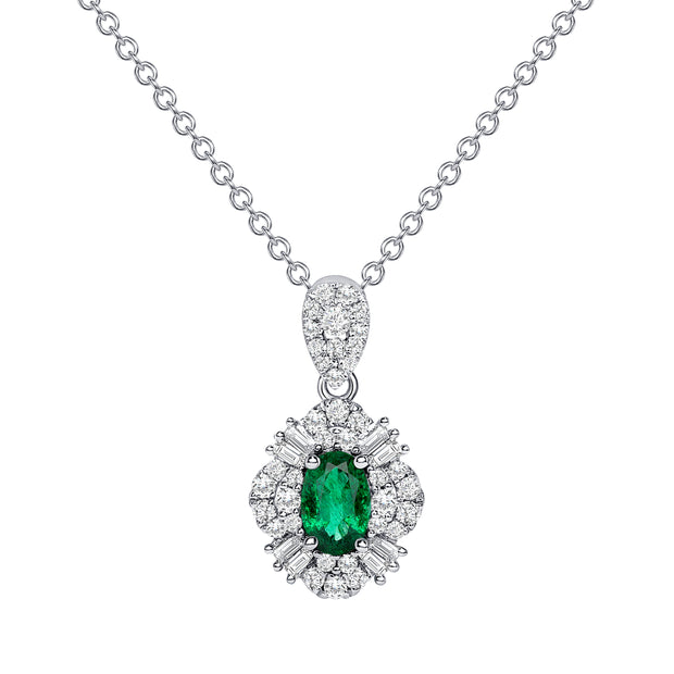 Uneek Precious Collection Halo Oval Shaped Emerald Drop Pendant