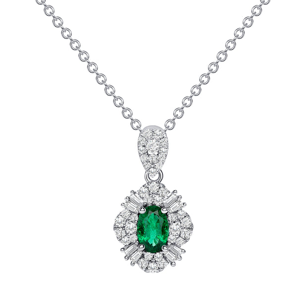 Uneek Precious Collection Halo Oval Emerald Drop Pendant