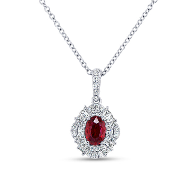 Uneek Precious Collection Halo Oval Ruby Drop Pendant