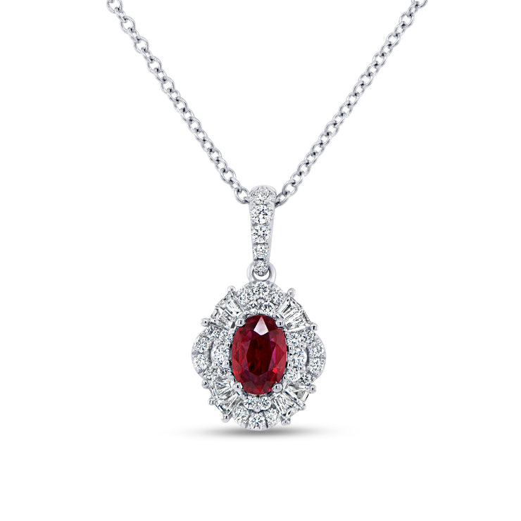 Uneek Precious Collection Halo Oval Ruby Drop Pendant