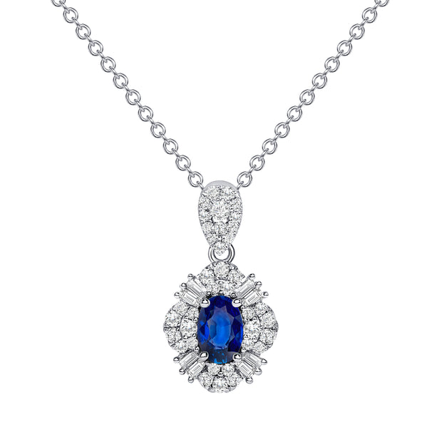 Uneek Precious Collection Halo Oval Blue Sapphire Drop Pendant