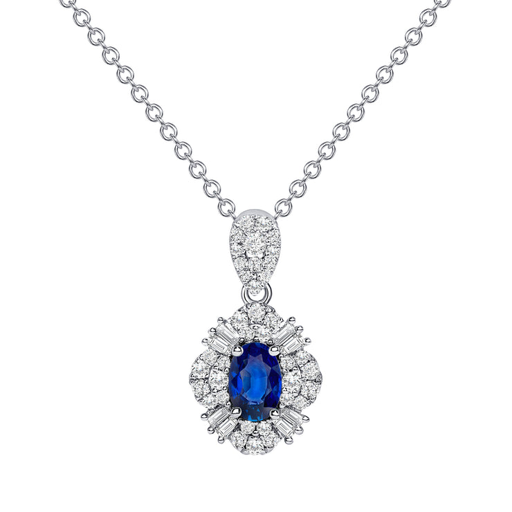 Uneek Precious Collection Halo Oval Blue Sapphire Drop Pendant