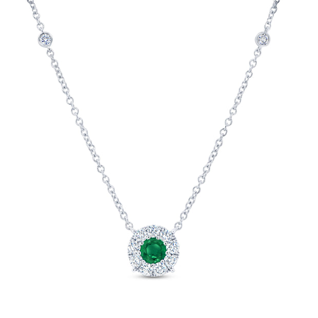 Uneek Precious Collection Halo Round Emerald Brooch Pendant