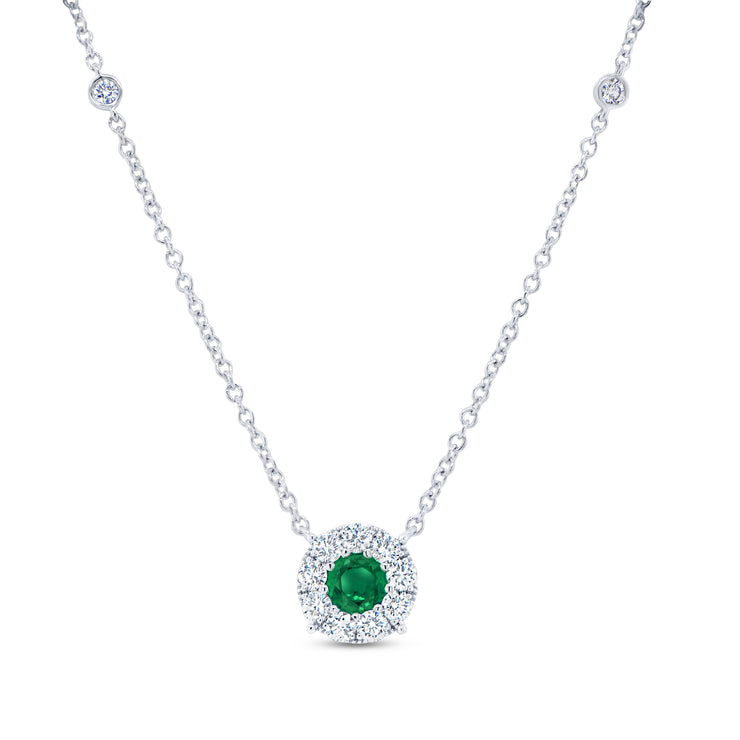 Uneek Precious Collection Halo Round Emerald Drop Pendant