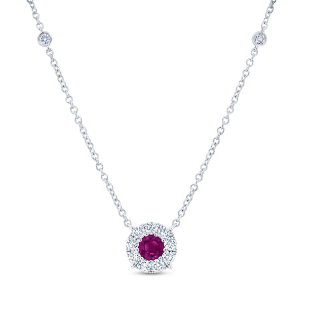 Uneek Precious Collection Halo Round Ruby Drop Pendant