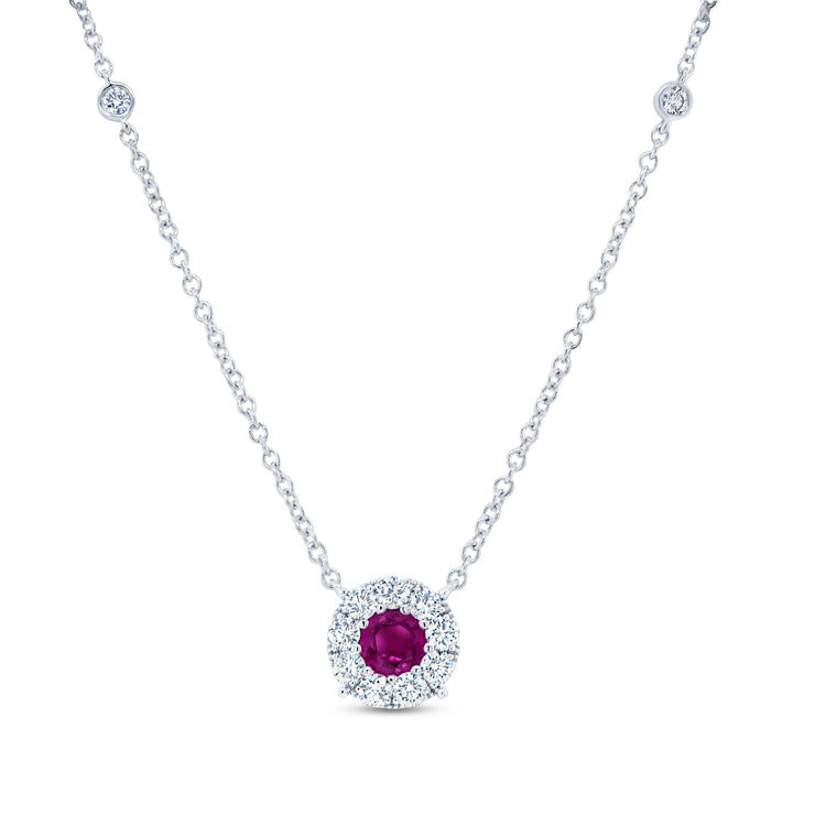 Uneek Precious Collection Halo Round Ruby Drop Pendant