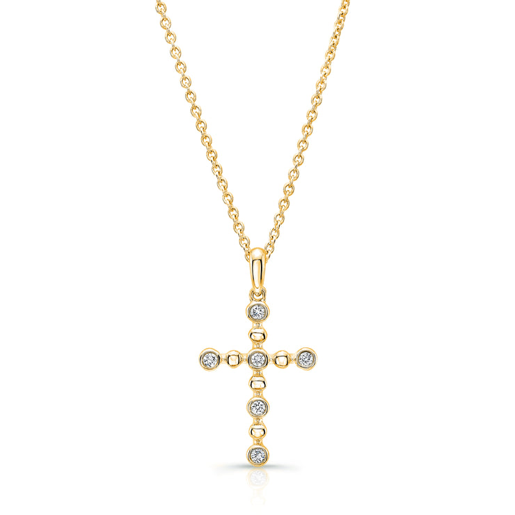 Uneek Petite Cross Pendant with 6 Round Diamonds and Bead Accents