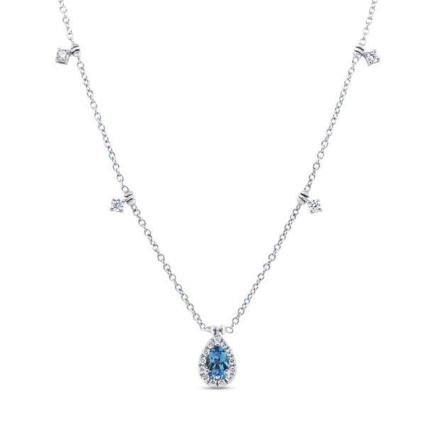 Uneek Precious Collection Pear Blue Sapphire Drop Necklace