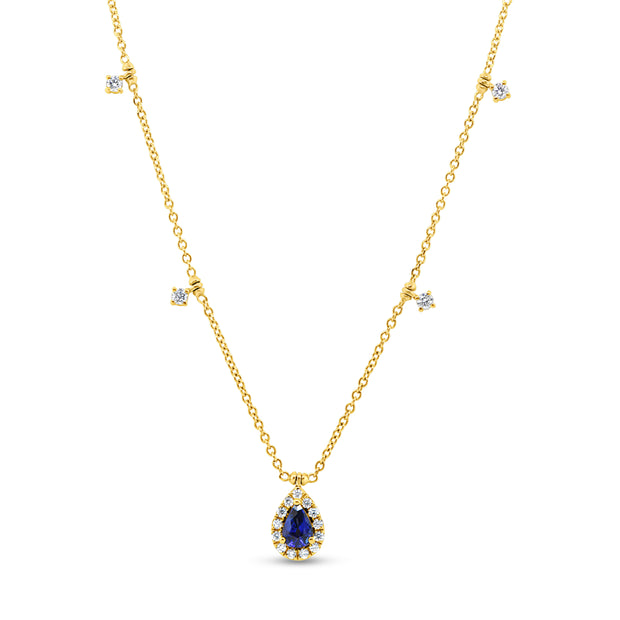 Uneek Precious Collection Pear Blue Sapphire Drop Necklace