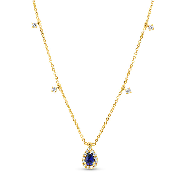 Uneek Cascade Collection Pear Shaped Blue Sapphire Drop Necklace