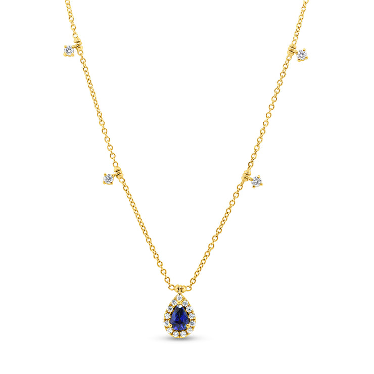 Uneek Precious Collection Pear Blue Sapphire Drop Necklace