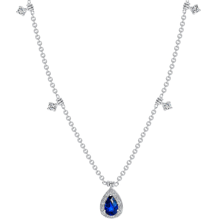 Uneek Precious Collection Pear Blue Sapphire Drop Necklace