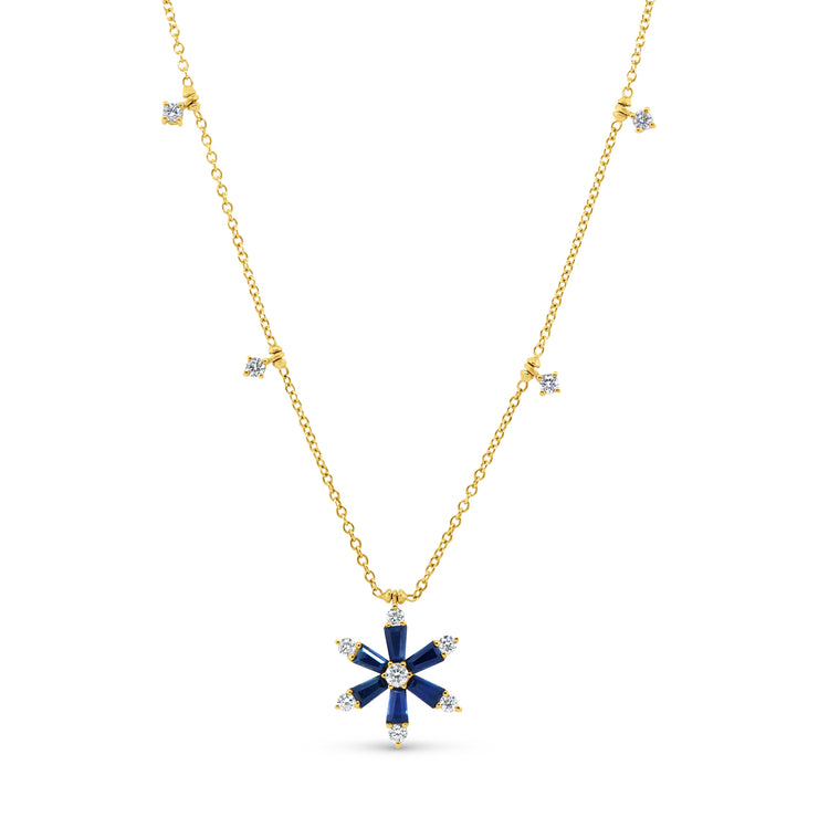 Uneek Precious Collection Baguette Blue Sapphire Drop Necklace