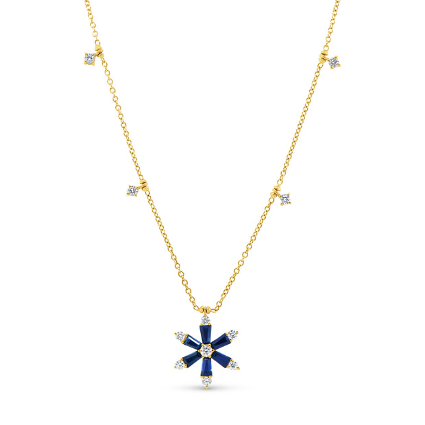 Uneek Precious Collection Baguette Blue Sapphire Drop Necklace