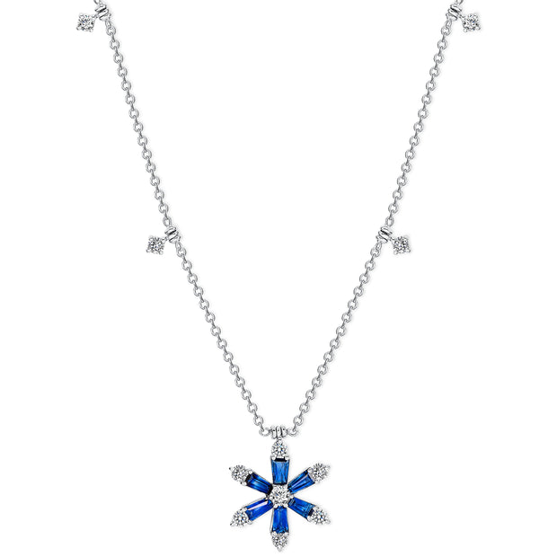 Uneek Precious Collection Baguette Blue Sapphire Drop Necklace