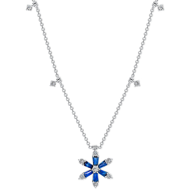 Uneek Precious Collection Baguette Blue Sapphire Drop Necklace