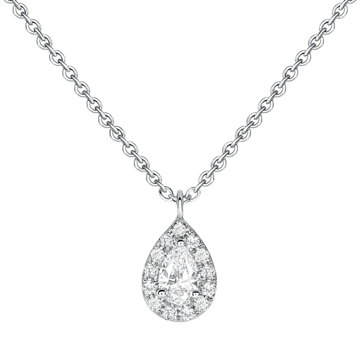 Uneek Cascade Collection Halo Pear Shaped Diamond Drop Necklace
