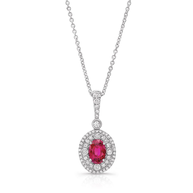 Uneek Precious Collection Halo Oval Ruby Drop Pendant