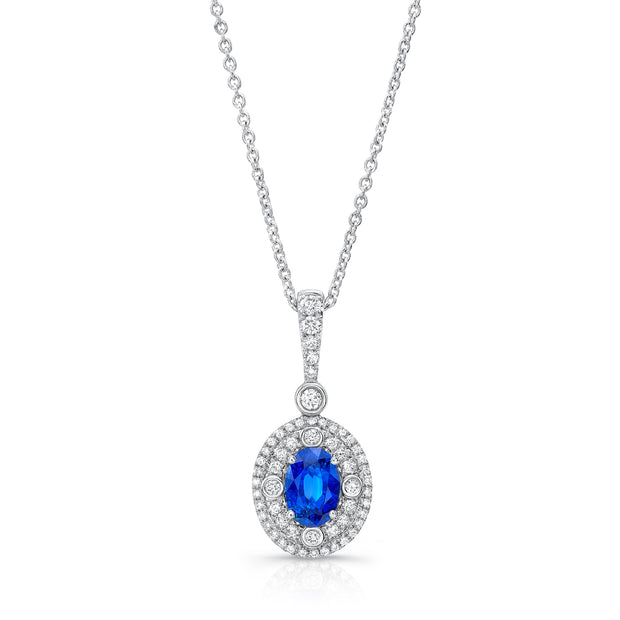 Uneek Precious Collection Halo Round Blue Sapphire Drop Pendant