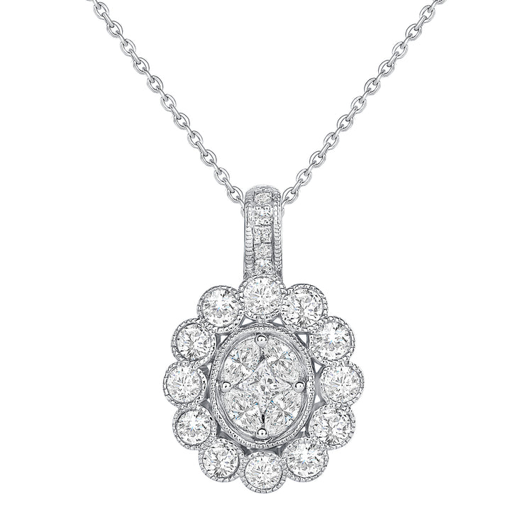 Uneek Petals Collection Halo Marquise Diamond Drop Pendant