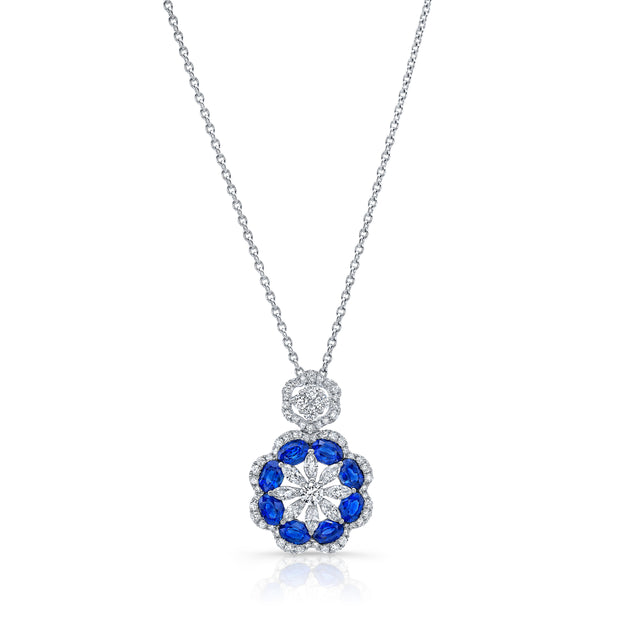 Uneek Precious Collection Halo Oval Blue Sapphire Drop Pendant