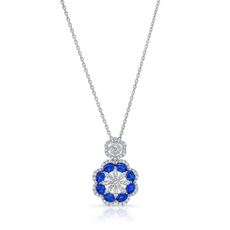 Uneek Precious Collection Halo Oval Blue Sapphire Drop Pendant