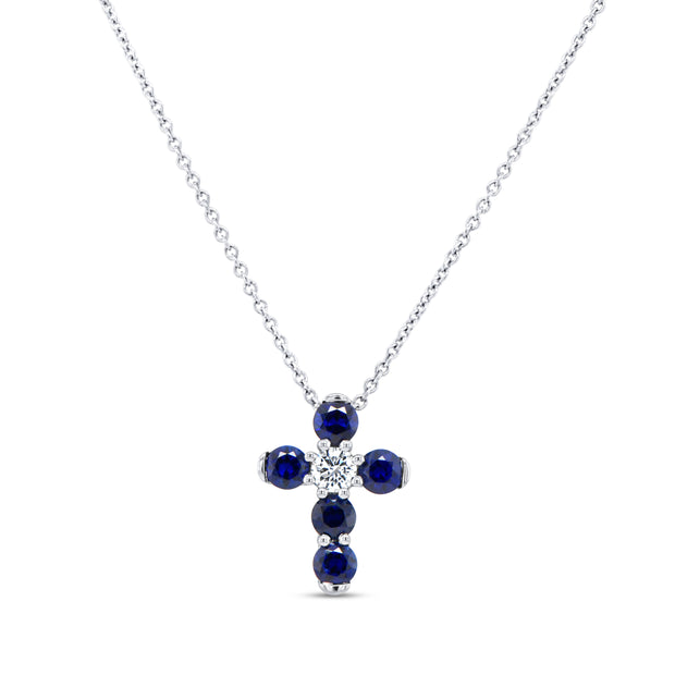 Uneek Precious Collection Cross Oval Blue Sapphire Religious Pendant