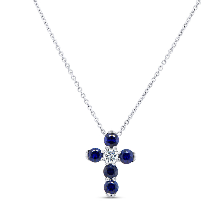 Uneek Precious Collection Cross Oval Blue Sapphire Religious Pendant