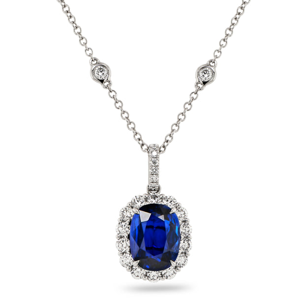 Uneek Precious Collection Halo Oval Blue Sapphire Drop Pendant